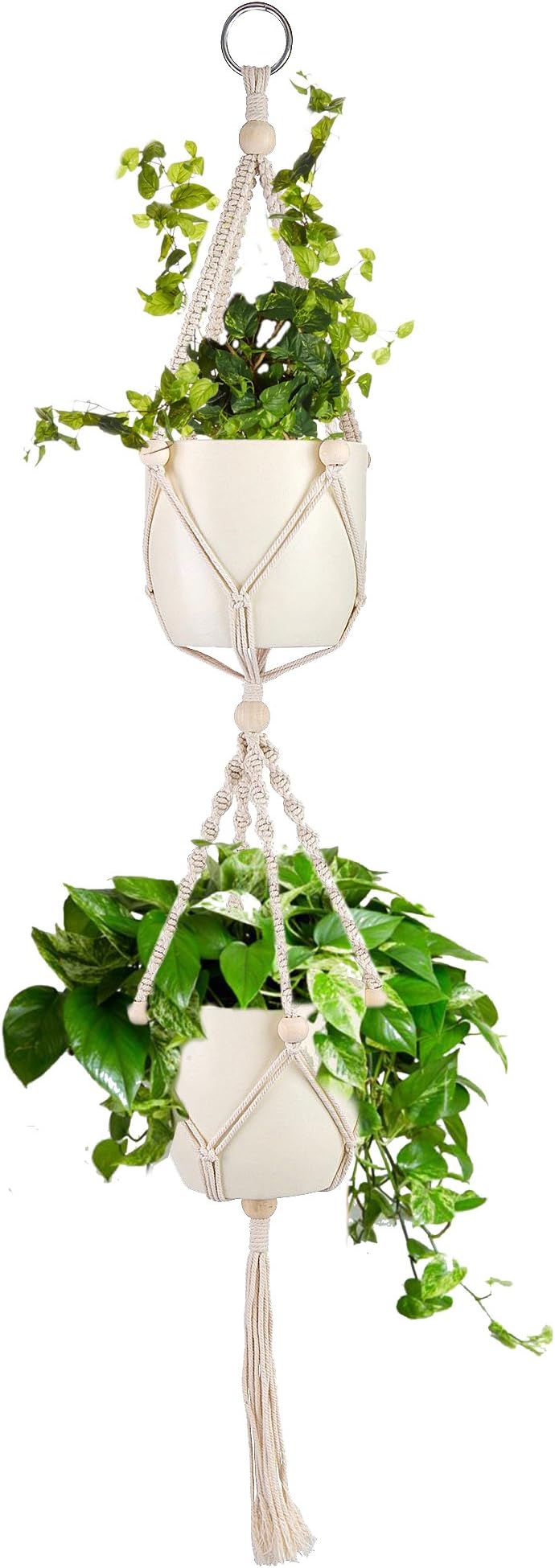 One Alpha Double Macrame Plant Hanger with Beads | Indoor & Outdoor Hanging Plant Basket | Plant Holder | 43 inches, 1.1 metres