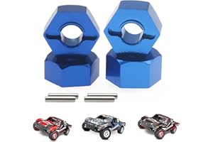 RCAWD 12mm Hex Wheels w Screw Pins 4pcs for 1/10 Slash 2WD Hex Wheel Hubs Adapter 58024, 58034, Short Course Race Truck Wheel Hex, 7mm 5.5mm Front Rear Hex RC Wheels Tires Aluminum Dark Blue