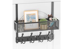 Aimeaihe Over The Door Hooks Organizer, Over The Door Coat Rack with 12 Coat Hooks, Door Hanger Towel Rack, Back of Door Storage for Bedroom, Kitchen, Bathroom(Black)