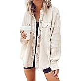 ebossy Womens Long Batwing Sleeve Splicing Cardigan Lightweight Waffle Textured Boyfriend Shirt Jacket Shacket