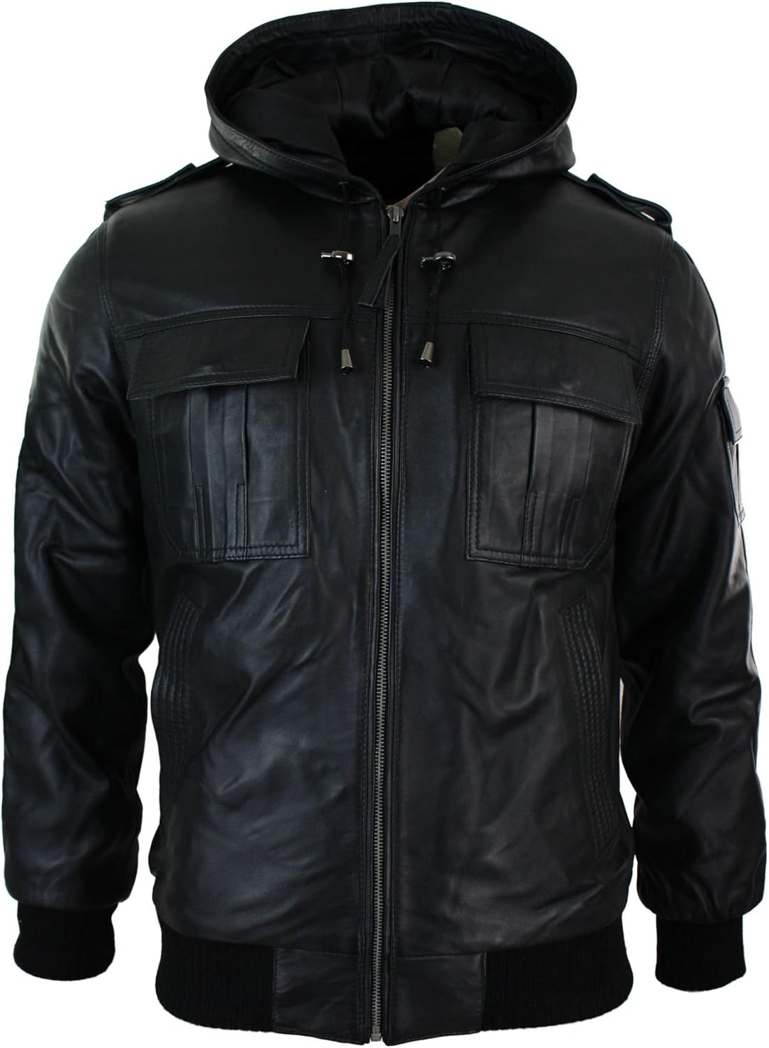 Aviatrix Mens Real Leather Jacket/Hooded/Black/Slim Fit Amazon.co.uk