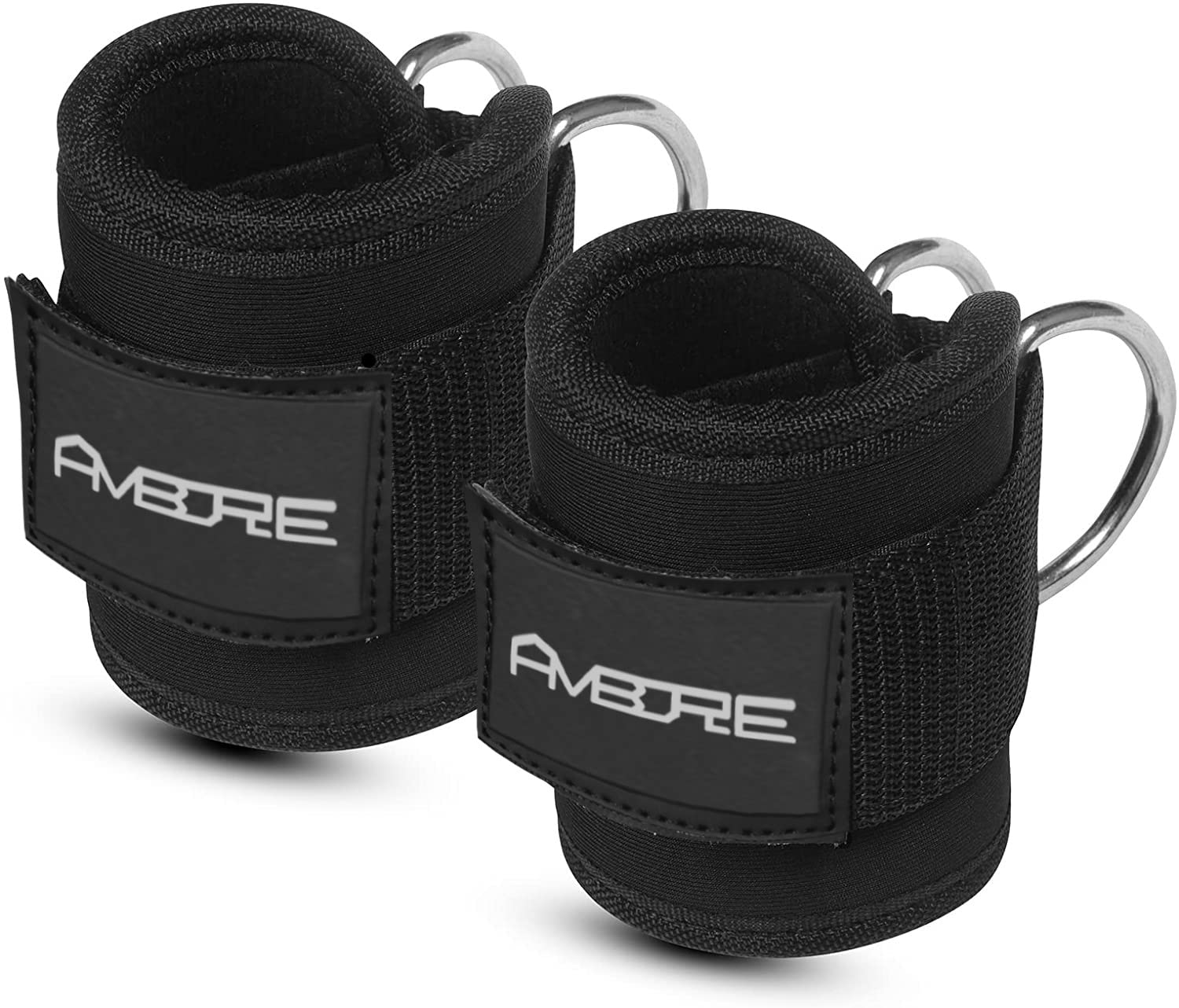Ambore Best Ankle Strap Leg Gym Cable Attachment Pulley Machine Weight Lifting D Ring (PAIR) (Black)