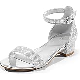 K KomForme Girls Sandals Low Heels Dress Pump Ankle Strap Open Toe Wedding Party Shoes(Toddler/Little Kids/Big Kids)
