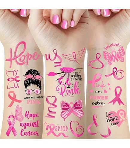Pack De 36 Accesorios Para Concienciación Sobre El Cáncer De Mama – Incluye 15 Pins De Cinta Rosa, 15 Pulseras De Silicona Y 6 Tatuajes Temporales Lazo Rosa Cancer De Mama