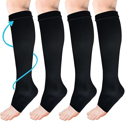 ACWOO Compression Socks Open Toe 2 Pairs Unisex Flight Running Medical