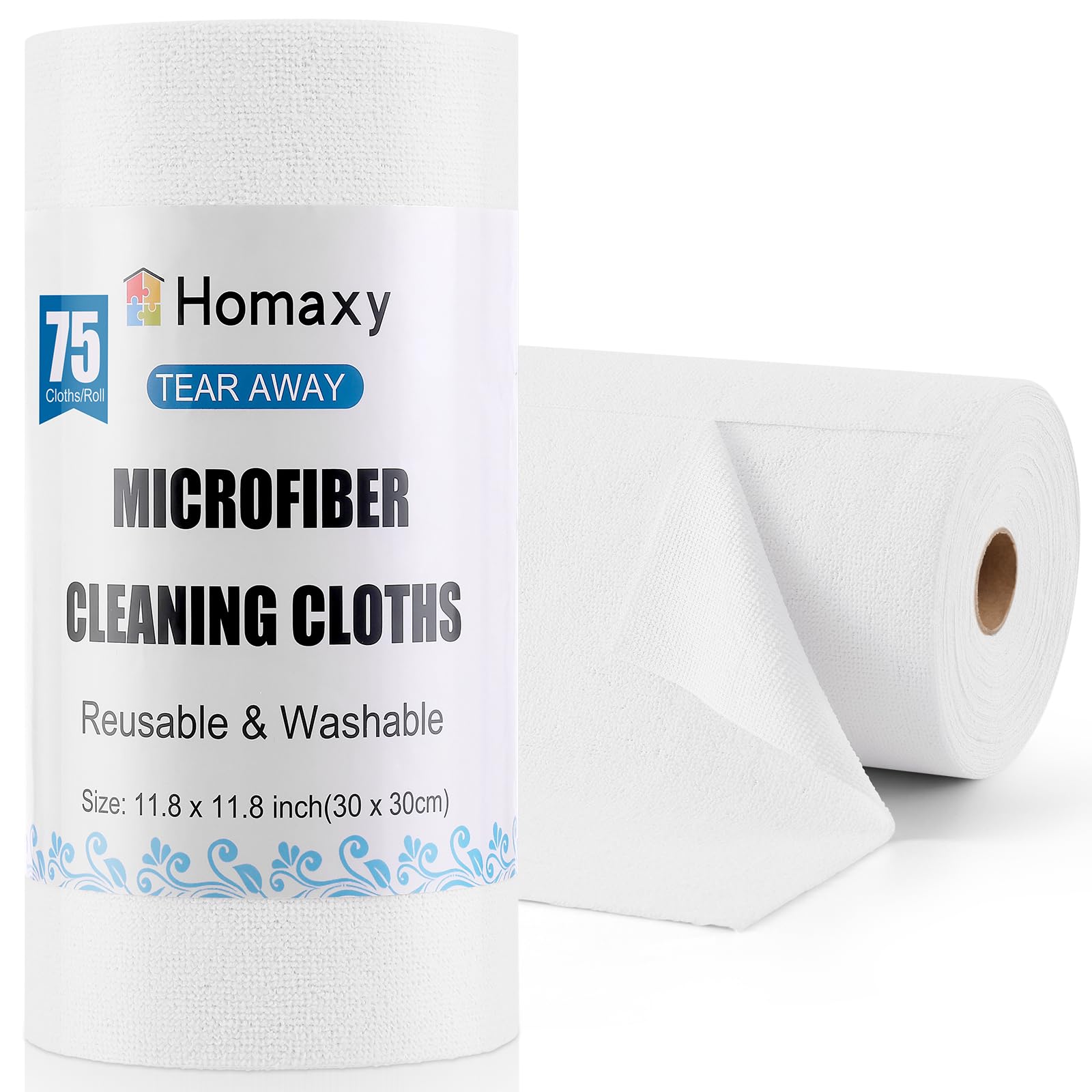 Homaxy Microfiber Cleaning Cloth Roll, 75 Pack