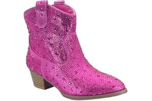 ABSOLEX Girl's Rhinestone Block Chunky Heel Ankle Bootie