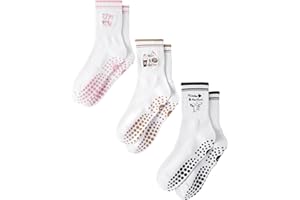 Yawlsow Pilates Grip Socks for Women Yoga Grippy Socks Cute Barre Non Skid Athletic Crew Sticky Sock Workout Hospital