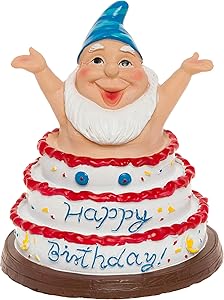 GreenLighting Happy Birthday Garden Gnome Outdoor Figurine - Hand Painted Funny Novelty Lawn Statue Decoration for Front Yards, Flowerbeds and Offices