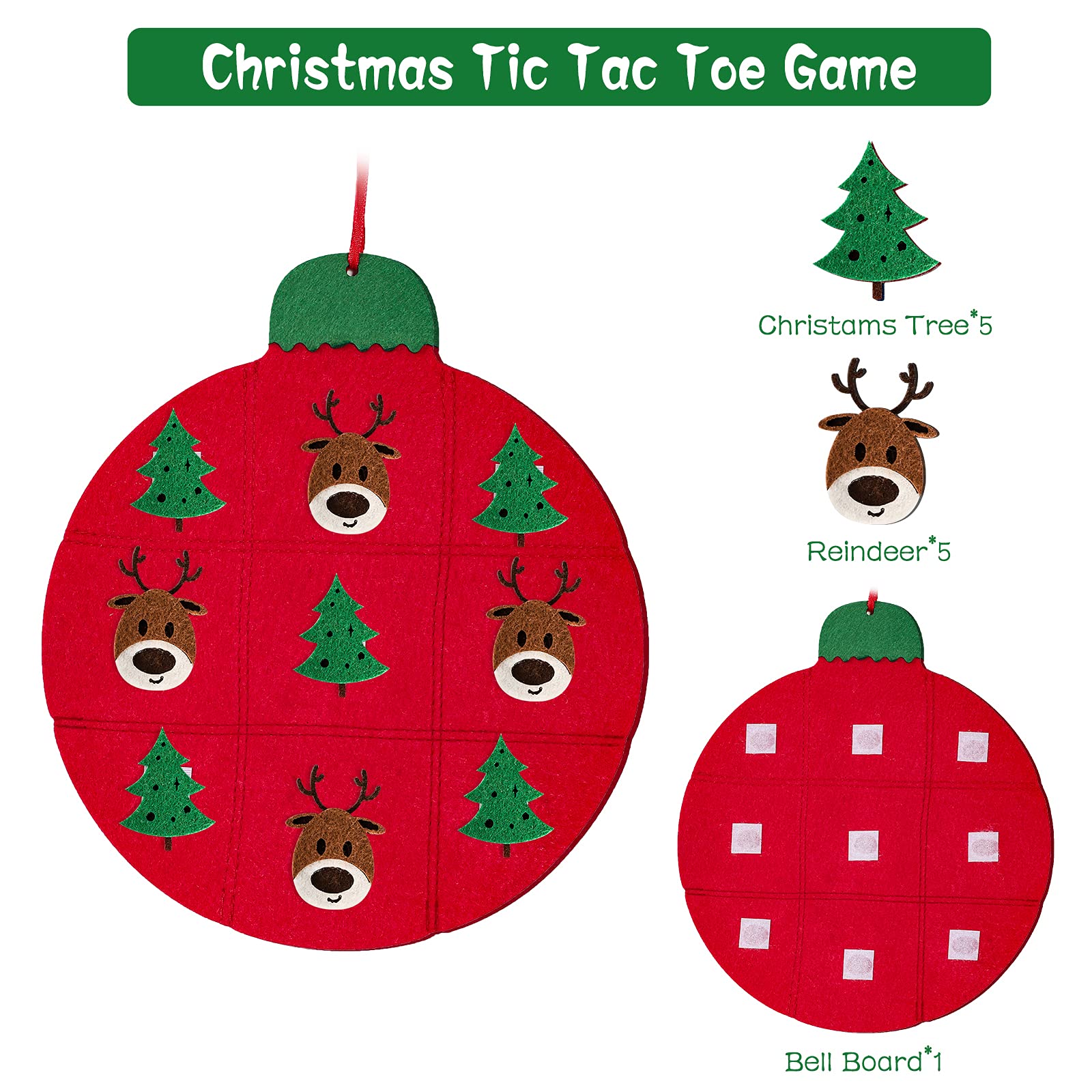 Max Fun DIY Felt Christmas Tree Set Plus Tic-Tac-Toe Games for Kids Toddlers Wall Hanging Ornaments Decorations Felt Craft Kits for Xmas Party Favors