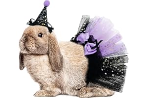 ShuRung Small Animal Halloween Witch Costume - Guinea Pig & Bunny Witch's Hat & Black Tutu Skirt - Purple Wizard Cosplay Outfit - Halloween Costume for Guinea Pig & Ferret