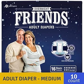 FRIENDS Overnight High Absorbency Adult Diapers With Wetness Indicator Medium Waist Size (28- 44 Inch) 10 Pcs