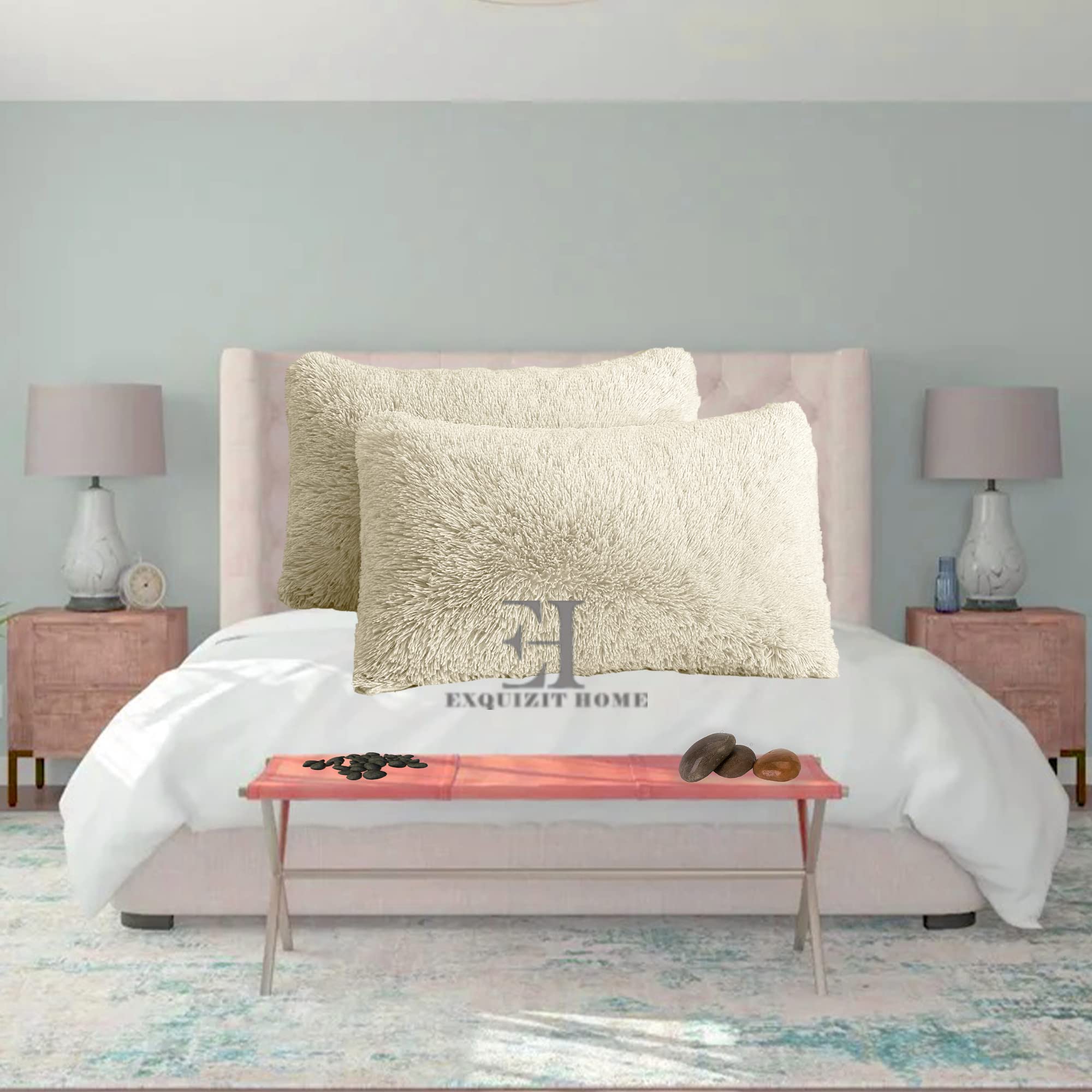 EXQUIZIT HOME® Hug & Snug Teddy Cuddles Pillowcase Pair – Super Soft Fluffy Fleece Pillow Covers | Warm & Cosy Winter Teddy Pillowcases | 100% Polyester | Standard Size 50×75cm (Cream) — image 1