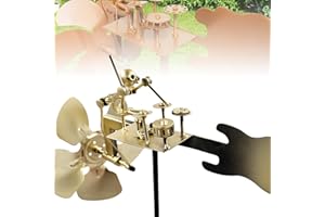 WAZNFYV Handmade Metal Drummer Windmill, Percussionist Music Figurine Wind-Powered Kinetic Sculpture for Yard Lawn Garden Decor (Gold)