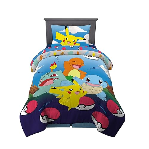 Franco Kids Bedding Super Soft Comforter and Sheet Set, 4 Piece Twin Size, Pokemon (Prints May vary)