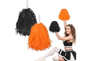 GOSODENY 2 PCS Cheerleading Pom Poms Vibrant and Fun Colorful Balls Cheerleading Costume Accessories Party Dance Sports(Black Orange)