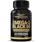 FREZZOR Omega 3 Black for Joint Care & Comfort - New Zealand Green Lipped Mussel Oil Capsules; 53x Higher Potency with UAF1000+ Super Antioxidant, No Fishy Aftertaste, 1-Pack, 60 Softgels