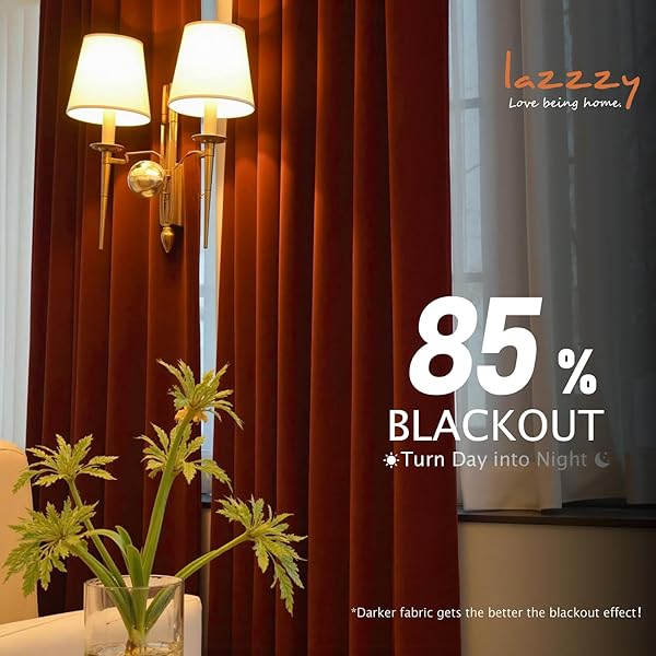 LAZZZY ORANGE VELVET EXTRA LONG CURTAINS BLACKOUT THERMAL INSULATED 108 INCH LENGTH WINDOW DRAPES FOR BEDROOM LIVING ROOM SUPER SOFT LUXURY GROMMET WINDOW TREATMENT 2 PANELS, RUST RED