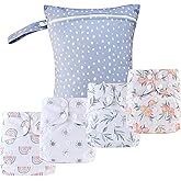 HappyFlute 9 Sets Newborn Baby Cloth Pocket Diapers One Size Adjustable Reusable for Baby Boys and Girls(6-33 pounds,0-3 Years),One Wet Bag+4Diapers and 4Inserts
