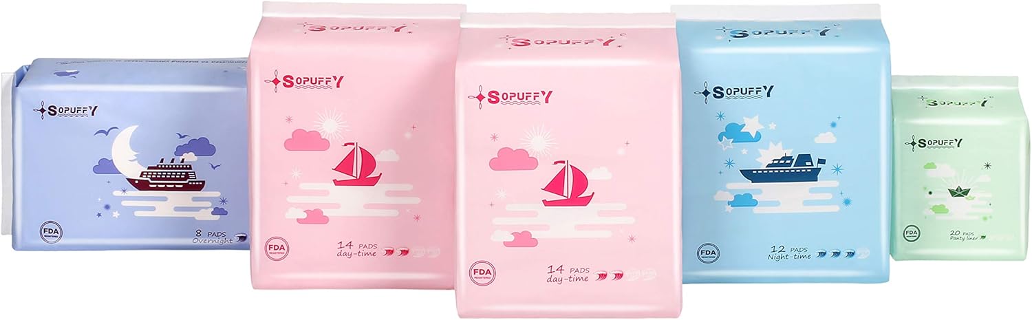 Sopuffy New Technology Fiber Night Time Pads, Ultra Thin Sanitary Napkins with Wings, 12 Count (Pack of 1): Health & Personal Care