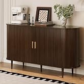 DHH Sideboard Buffet Cabinet with Storage,Mid Century Modern Fluted Accent Coffee Bar Console Table,Tambour Sliding Doors&amp; Adjustable Shelf for Kitchen, Living Room, Entryway(Walnut,55 Inch)