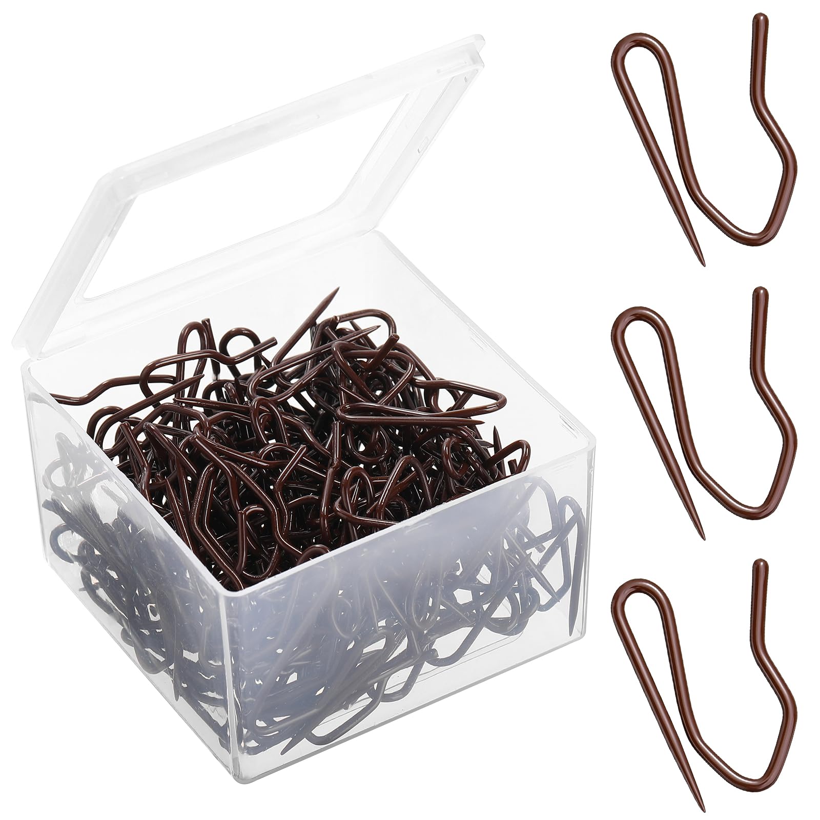 Photo 1 of Hestya 120 Pack Drapery Hooks Pins for Curtains, Metal Pinch Pleat Hooks with Clear Box 1.2 Inch for Window Door and Shower Curtain(Brown)