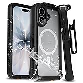 MOTIVE for iPhone 17 Case with Belt Clip, Waterproof Full Body 360° Protection,Built-in Screen Protector, MagSafe Wireless Charging, Rugged iPhone 17 Holster case Belt Clip, 6.3” | Black