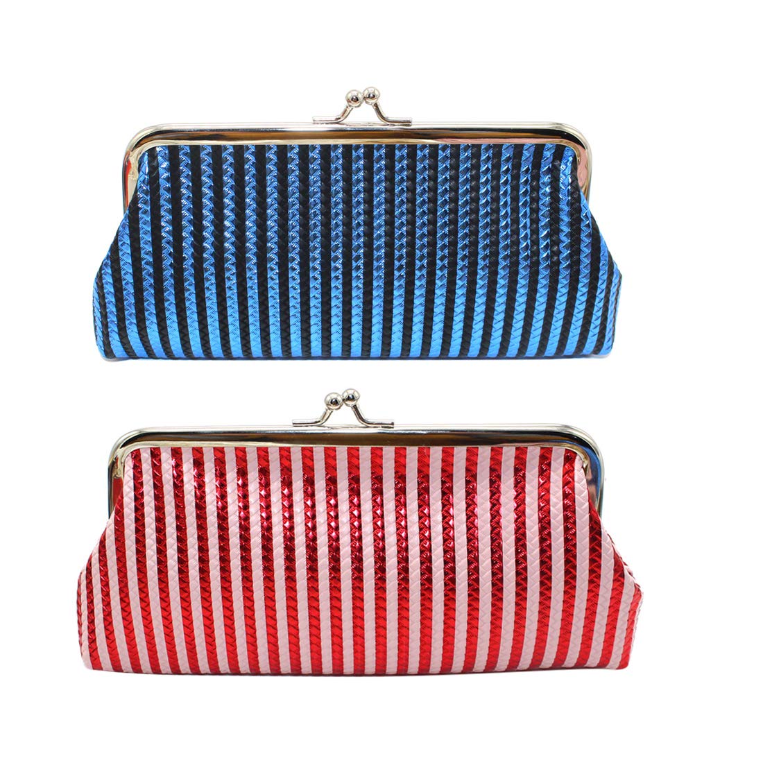 Oyachic Large Coin Purse Glitter Change Purse Clutch Wallet kiss Lock Pouch with Clasp Closure for Girls and Women (2 pcs Red + Blue)