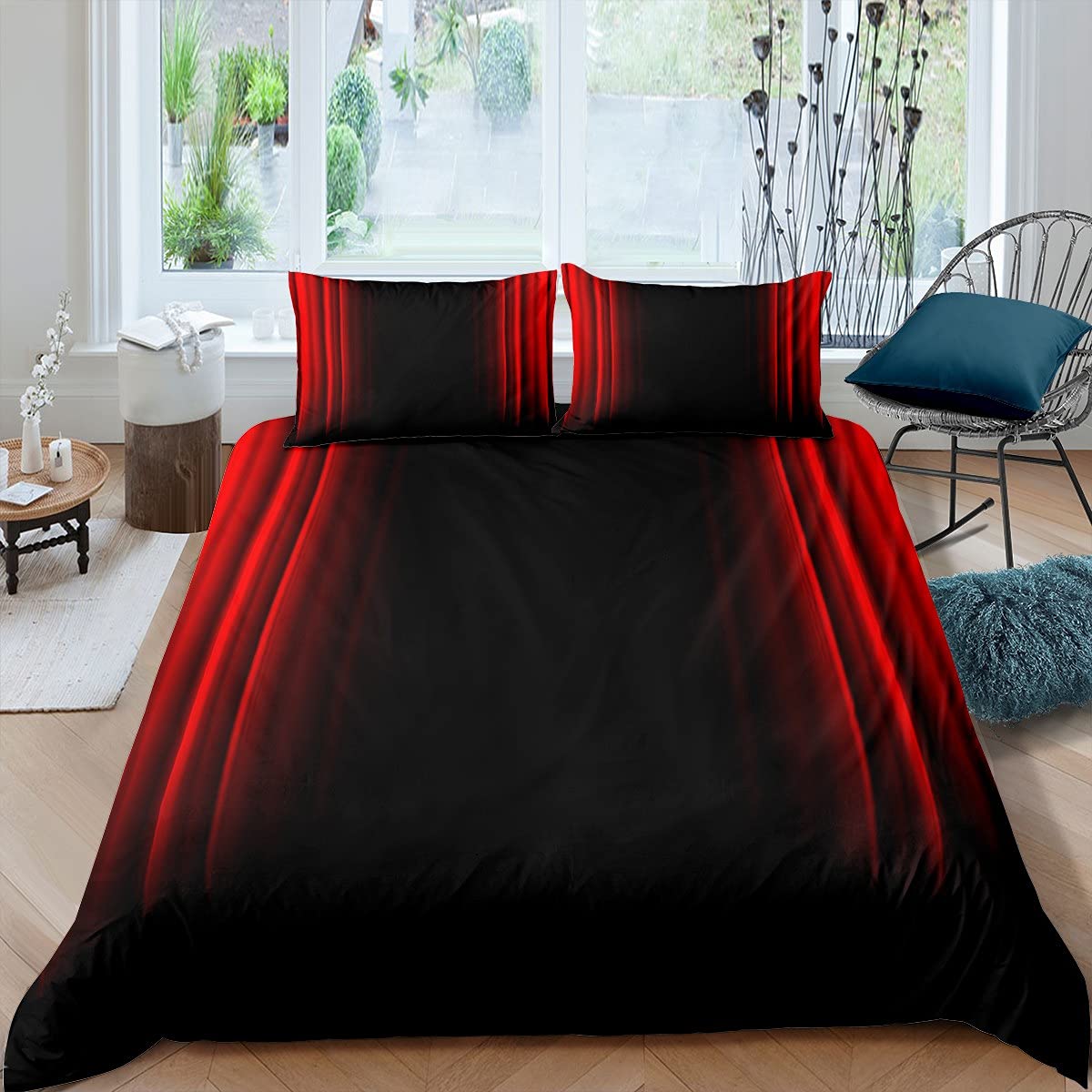 Loussiesd Abstract Ombre Duvet Cover Set Kids Teens Red and Black Bedding Set Room 3Pcs King Size,Zipper