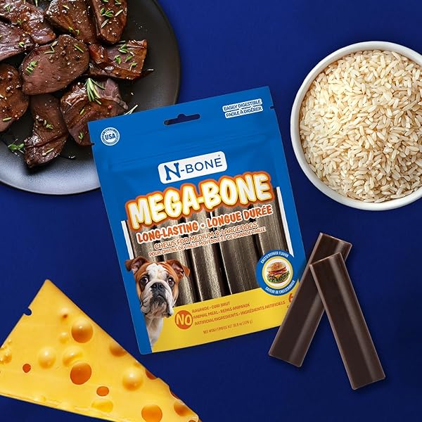 N-BONE MEGA-BONE LONG-LASTING DOG CHEWS, CHEESEBURGER FLAVOR, 6COUNT, 16.8OZ