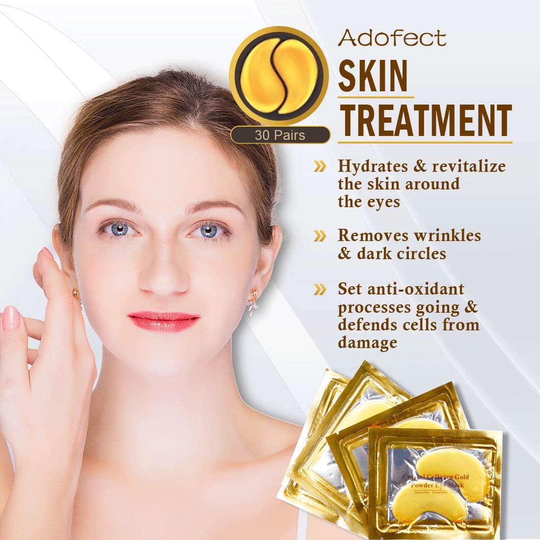 Adofect 30 Pairs Gold Eye Mask Power Crystal Gel Collagen Masks, Great For Anti Aging, Dark Circles & Puffiness : Beauty