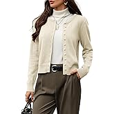Women's 100% Wool Cropped Cardigan Ribbed Round Neck Button Down Cozy Lightweight Knit Sweater for Office Casual Outfits