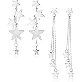 NICEIGHT Star Dangle Earrings for Women - Long Tassel Drop Earrings in Lightweight Star Design
