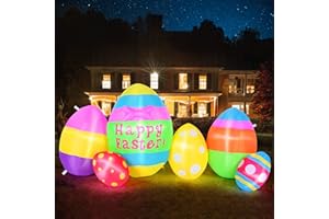 Easter Inflatable Decorations, CAMULAND 5.9 FT Easter Eggs Inflatable Decor with Built-in LED Lights, Easter Inflatable Outdo