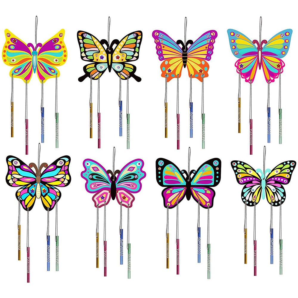 Tiardey 8 Pack Butterfly Wind Chimes Craft Set Hang Garden Home Window Decoration