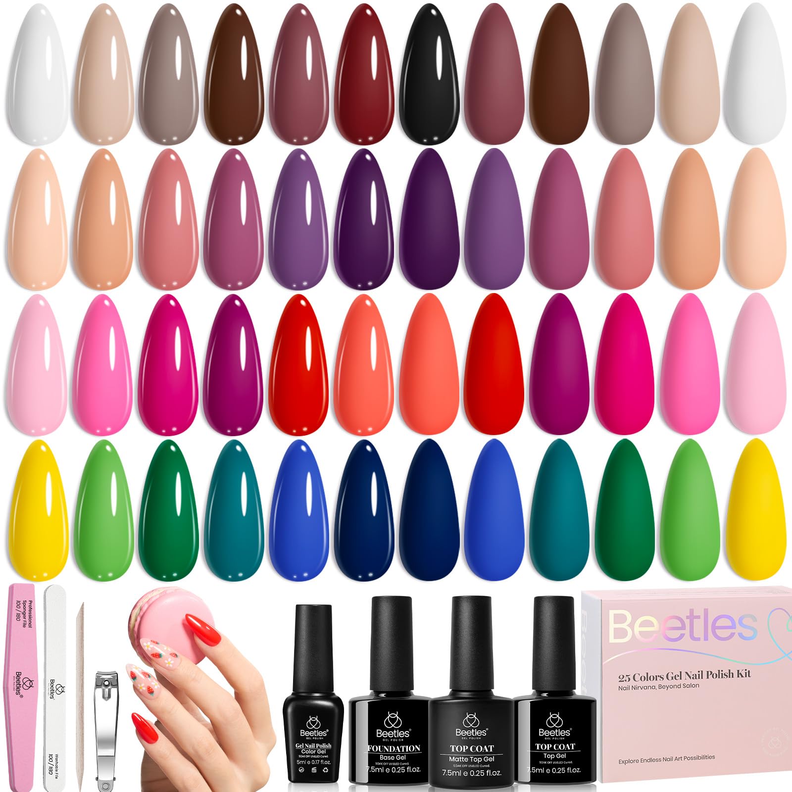 Photo 1 of Beetles Gel Nail Polish 25 Colors Polish Set Nude Pink Red Blue Gel Polish Chic Outfits Collection with 3Pcs Base Top Coat Manicure Kit Salon DIY Home Gift for Women