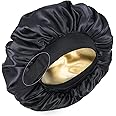 Silk Bonnet for Sleeping Double Layer Satin Bonnet Adjustable Bonnets for Black Women Sleep Cap Reversible Hair Bonnet for Curly Hair (Black)