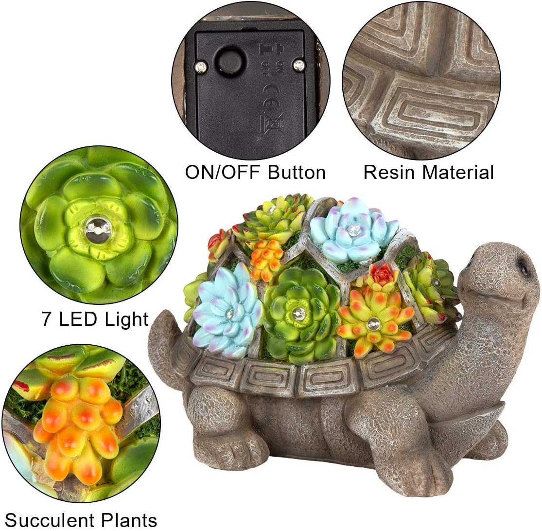 GIGALUMI Turtle Garden Figurines Outdoor Decor, Garden Art Outdoor for Fall Winter Garden Decor,Outdoor Solar Statue with 7 LEDs for Patio,Lawn,Yard Art Decoration, Housewarming Garden Gift: Home & Kitchen