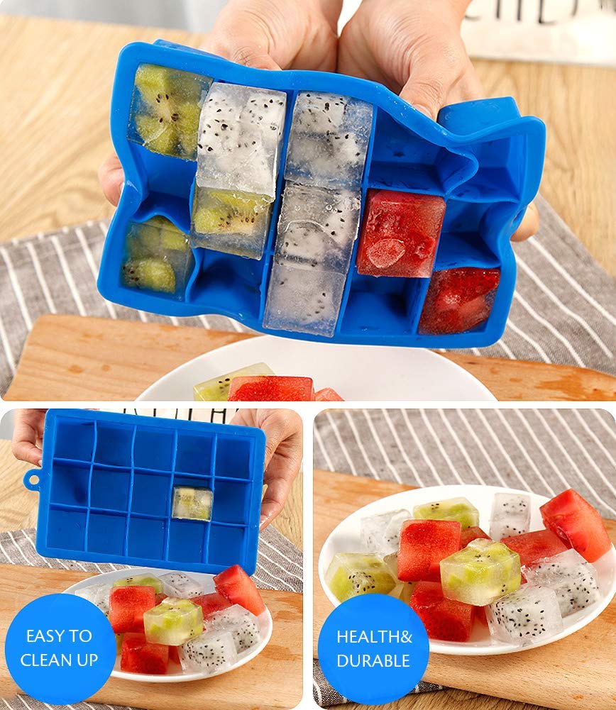 sunvito Muffa del Ghiaccio 3 Set, Coperchio Stampo Cubetti di Ghiaccio 24 Vaschette per cubetti di Ghiaccio, Stampo per Ghiaccio con Coperchio Jumbo in Silicone per cubetti di Ghiaccio 2,5 * 2,5 cm