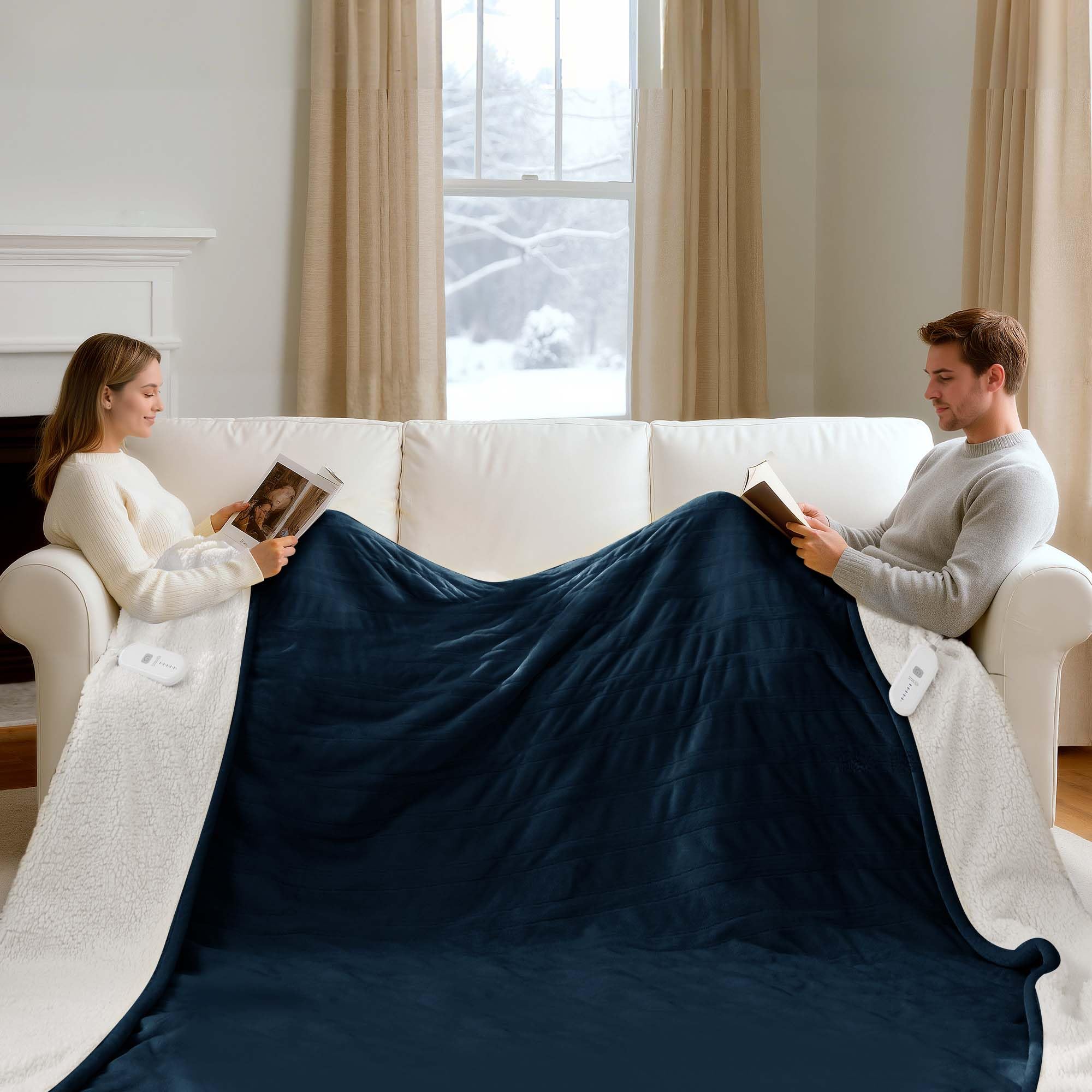 Photo 1 of FVERWAG Heated Blanket King Size - Dual Control King Electric Blanket with 5 Heat Settings, 10 Hrs Auto Off for Bed, ETL Certified, Washable Flannel Sherpa Heating Blankets 100" x 90", Navy