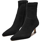Atsroel Womens Brown Suede Fall Boots with Side Zip, Ankle, Mid Calf, Pointed Toe, Kitten Heel, Dressy, Short Boots