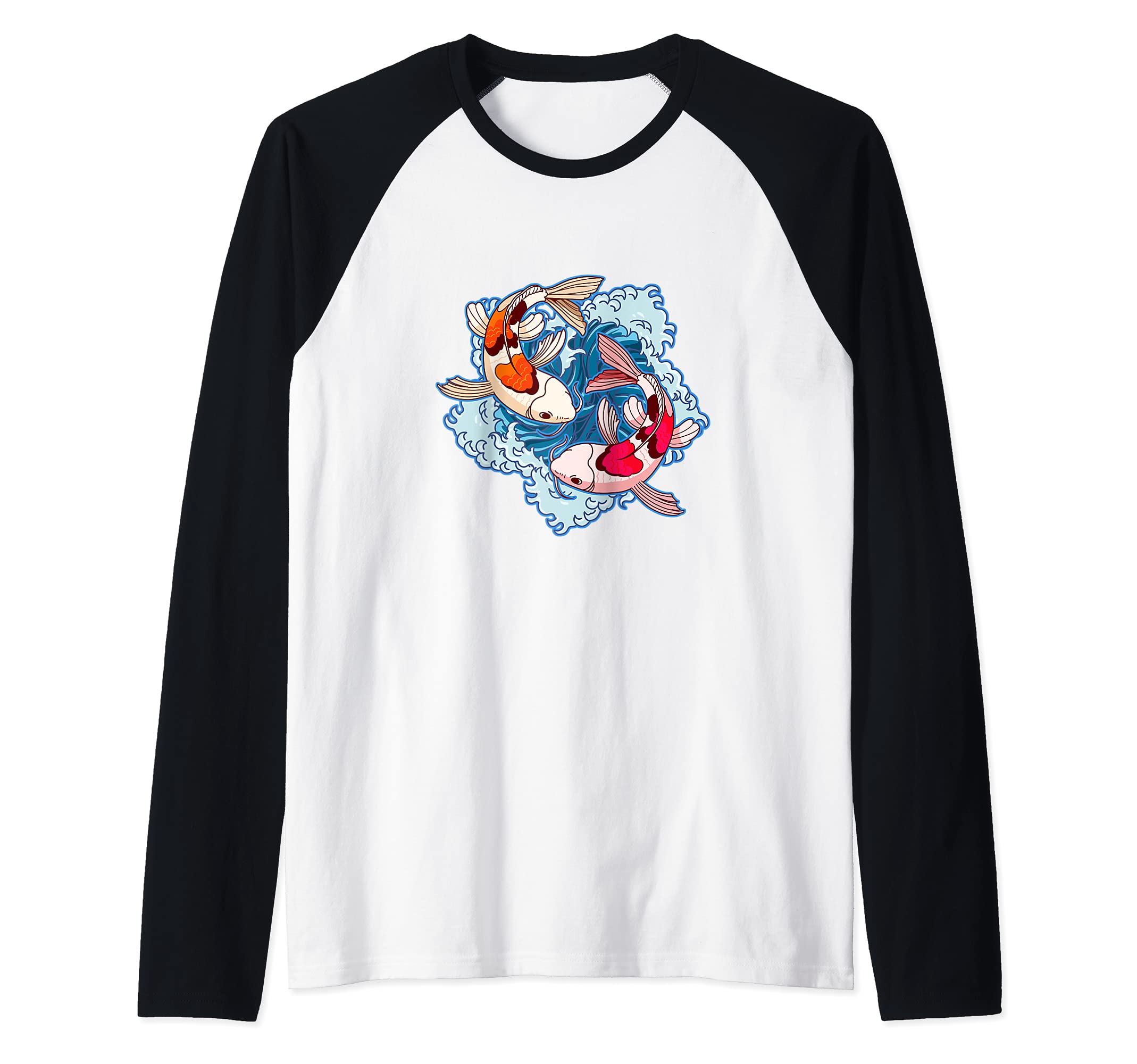 Asian Koi Fish Yin Yang Koi Pond Raglan Baseball Tee