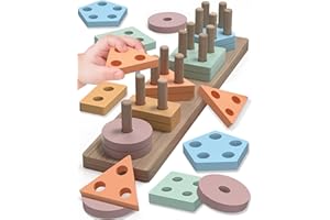 Montessori Toys for 1 2 3 Year Old Boy Girl, Toys for Ages 2-4 Toddlers Kids Baby, 1 2 Year Old Birthday Gifts, Wooden Learning Puzzles Shape Sorter Toys for Toddlers 1-3