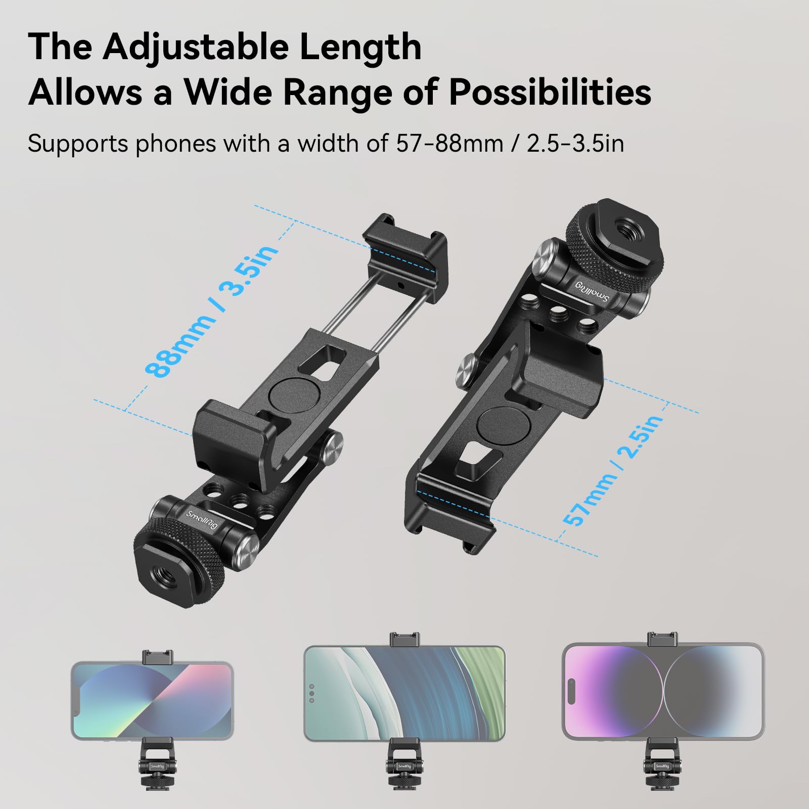 SMALLRIG Universal Metal Phone Support with Cold Shoe Mount, Smartphone Holder Adapter Support Free Adjustment Joints, Phone Tripod Mount for iPhone 17 16 15 14, for Samsung Galaxy etc. - 4382