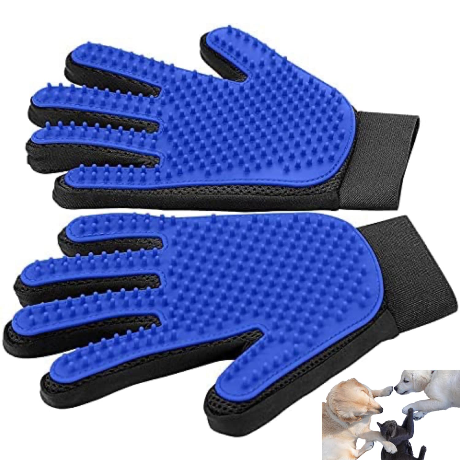 Cat Dog Grooming Glove, for Dog, Cat, Horse, Pet Brush Glove, Massage Tool with Enhanced Five Finger Design,for Dog,Cat,Rabbit,Horse with Long/Short Fur, (1 Pair) (Blue)