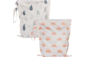 HECCEI Wet Dry Bag, 2-Pack Reusable Waterproof Wet Bagsfor Swimsuits & Baby Clothes, Leakproof Cloth Diaper Wet Bags for Travel & Diaper Changes (Sunny Drizzle)