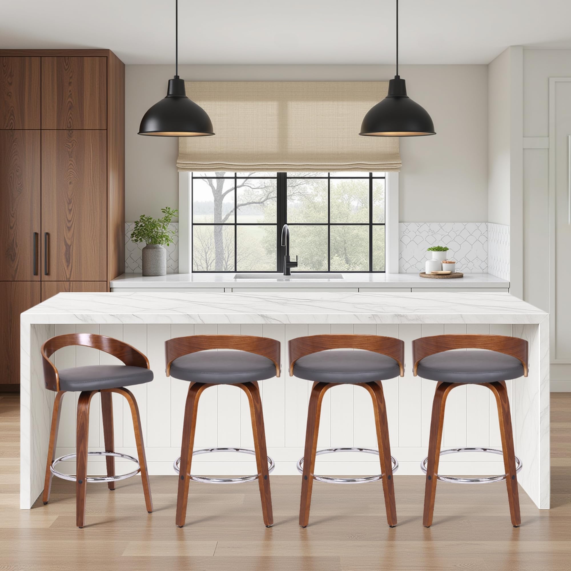 Photo 1 of ***UPDATE 4/25***Armen Living Sonia 26" Counter Height Swivel Gray Faux Leather and Walnut Wood Bar Stool - Set of 442076051