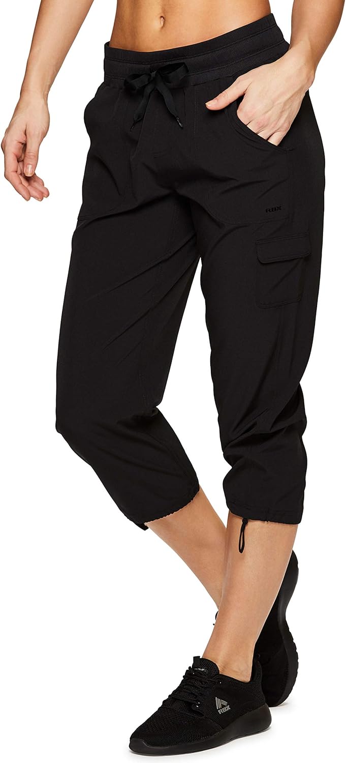 RBX Active Women's Fashion Lightweight Stretch Woven Body Skimming Drawstring Capri Pant: Clothing