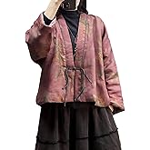 Women's Short Quilted Jacket Open Front V-Neck Vintage Print Casual Lightweight Outwear for Spring and Fall