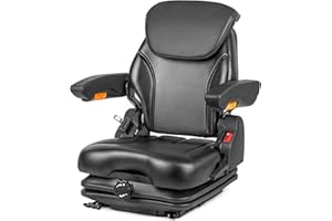 SEATIN Universal Suspension Tractor Seat,Zero Turn Mower Seat With Adjustable Angle Back, Armrests,Micro Switch And Seatbelt, Heavy Duty Seat For Skid Steer Excavator Harvester Telehandler